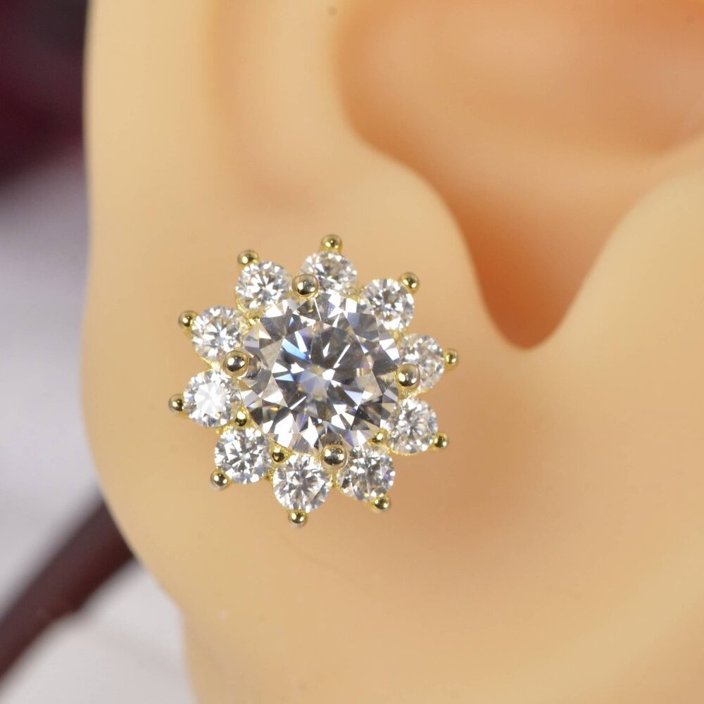 Certified 2.8 CT Sunflower All Moissanite Stud Earrings